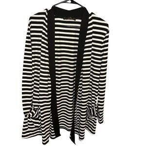 Shiela Rose Women's Striped Open Front Cardigan XL Black White Jersey Knit